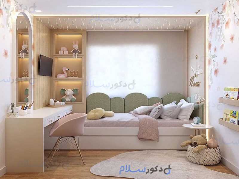 اتاق کودک سرویس خواب تخت میزکار میزتحریر کتابخانه شلف