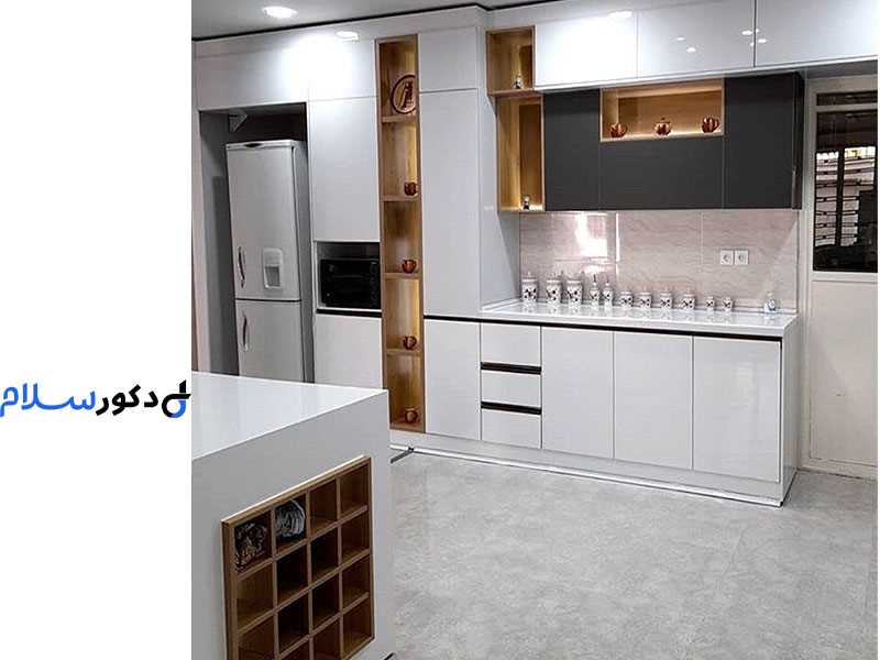 کابینت سفیدطوسی گردویی دکوری جزیره 