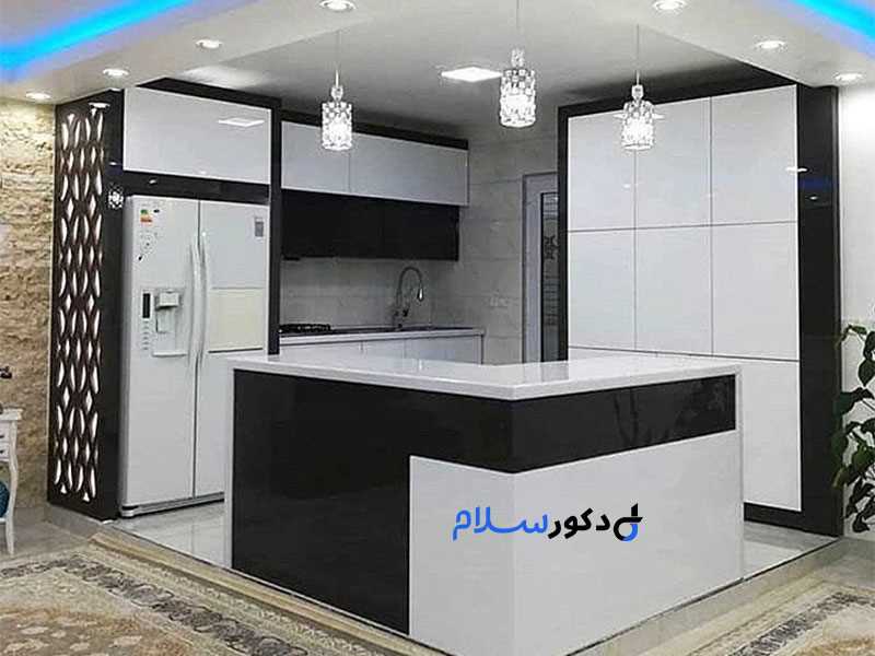 کابینت سفیدبراق وطوسی براق جزیره دکوری نما