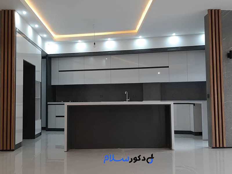 کابینت سفیدطوسی جزیره دکوری گردویی