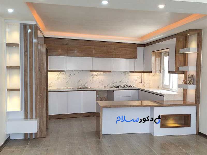 کابینت سفیدمات گردویی دکوری شلف اپن حجمی